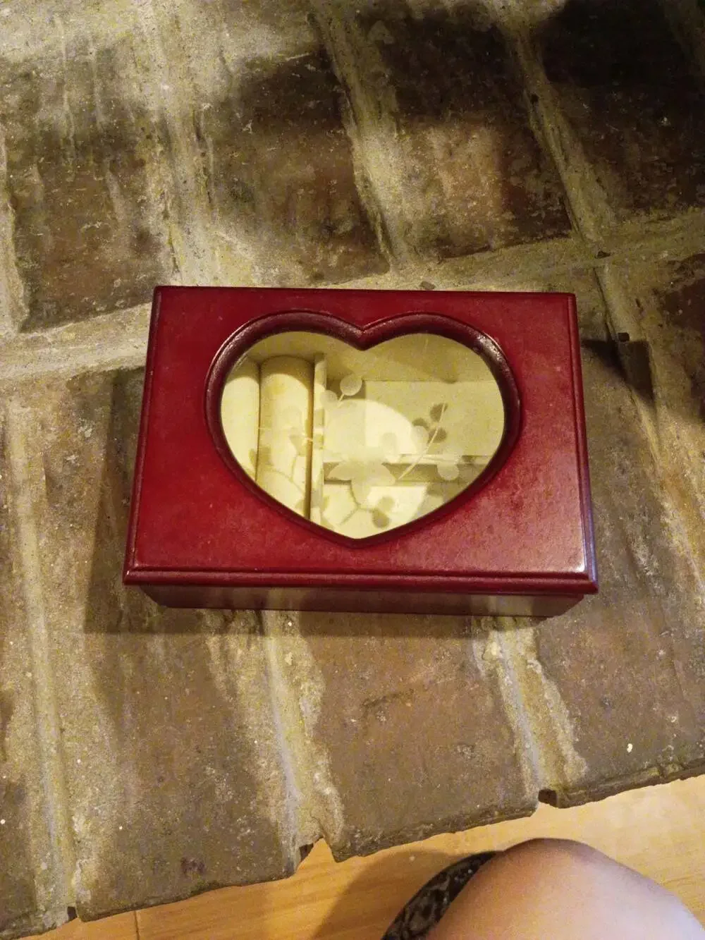 King Wood Company Limited Cherry Finish Jewelry Box with Heart-Shaped Etched Gla
